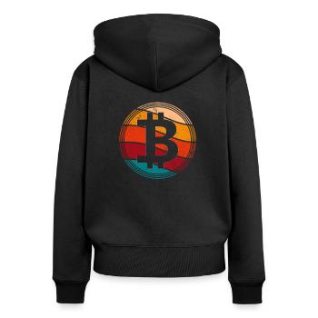 Bitcoin - Sweat à capuche zippé Premium bio Femme - noir - Dos - Julia (174cm)