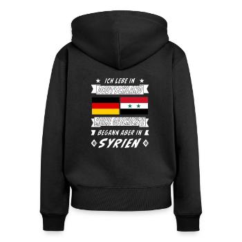 DEUTSCHLAND GESCHICHTE SYRIEN - Frauen Premium Bio Zip Hoodie - Schwarz - Hinten - Julia (174cm)
