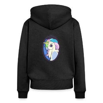 Einhorn Einhorn - Frauen Premium Bio Zip Hoodie - Schwarz - Hinten - Julia (174cm)
