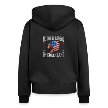 No One Is Illegal On Stolen Land, Native American - Frauen Premium Bio Zip Hoodie - Schwarz - Hinten - Julia (174cm)