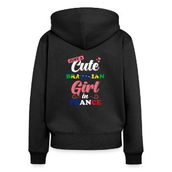 Brésil France Proverbe - Sweat à capuche zippé Premium bio Femme - noir - Dos - Julia (174cm)