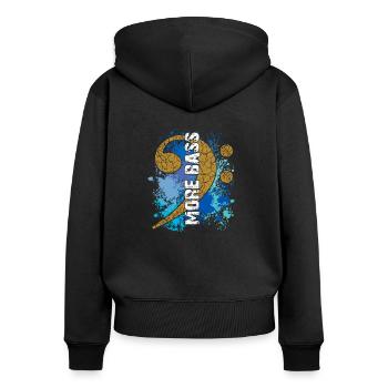More Bass - Frauen Premium Bio Zip Hoodie - Schwarz - Hinten - Julia (174cm)
