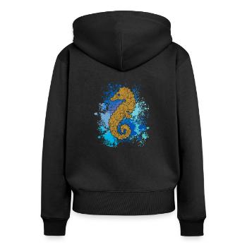 Seepferd | Seepferdchen | Hippocampus - Frauen Premium Bio Zip Hoodie - Schwarz - Hinten - Julia (174cm)