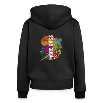 MORE BASS - Frauen Premium Bio Zip Hoodie - Schwarz - Hinten - Julia (174cm)