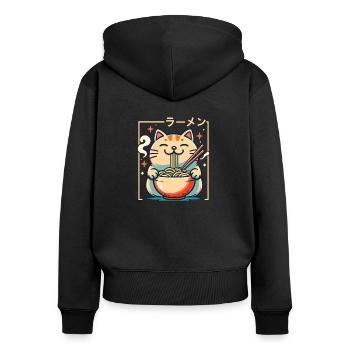 Chat avec des nouilles ramen chat kawaii - Sweat à capuche zippé Premium bio Femme - noir - Dos - Julia (174cm)