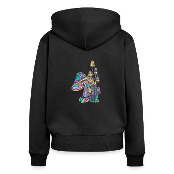 Éponges champignons Fête d’Illusion - Sweat à capuche zippé Premium bio Femme - noir - Dos - Julia (174cm)