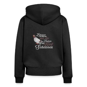 Zuhause Heimat Tauben Lustig - Frauen Premium Bio Zip Hoodie - Schwarz - Hinten - Julia (174cm)