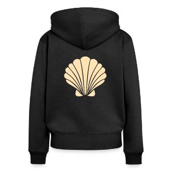 Muschel - Frauen Premium Bio Zip Hoodie - Schwarz - Hinten - Julia (174cm)