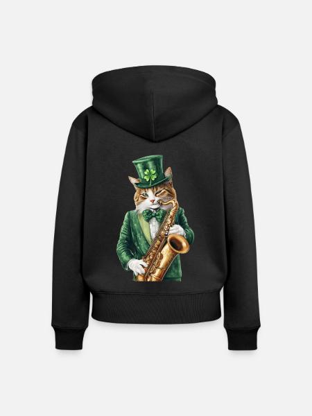 Katze - Frauen Premium Bio Zip Hoodie - Schwarz