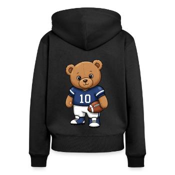 Teddybär Footballspieler - Frauen Premium Bio Zip Hoodie - Schwarz - Hinten - Julia (174cm)