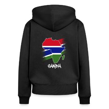 Drapeau gambien à l’intérieur de l’Afrique Carte Amour Gambie - Sweat à capuche zippé Premium bio Femme - noir - Dos - Julia (174cm)