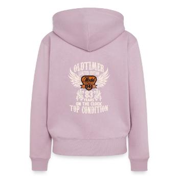 83 year old classic car retro birthday rocker - Frauen Premium Bio Zip Hoodie - Altrosa - Hinten - Julia (174cm)