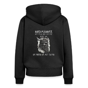 Heiden des Nordens Wikinger T-Shirt Barbaren - Frauen Premium Bio Zip Hoodie - Schwarz - Hinten - Julia (174cm)