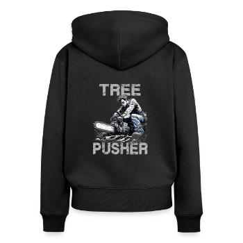 Holzfäller T | Lustiges Forstwirt Outfit | - Frauen Premium Bio Zip Hoodie - Schwarz - Hinten - Julia (174cm)