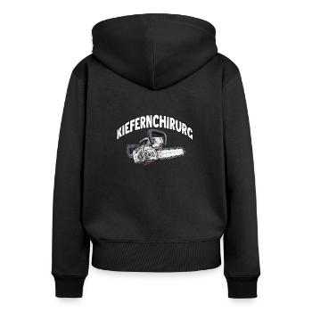 Holzfäller T | Lustiges Kettensägen Motiv | - Frauen Premium Bio Zip Hoodie - Schwarz - Hinten - Julia (174cm)