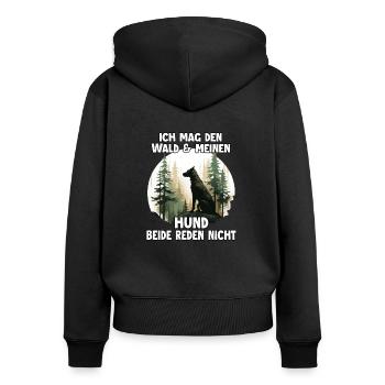 Lustiges Hundehalter Outfit für Wanderungen und - Frauen Premium Bio Zip Hoodie - Schwarz - Hinten - Julia (174cm)