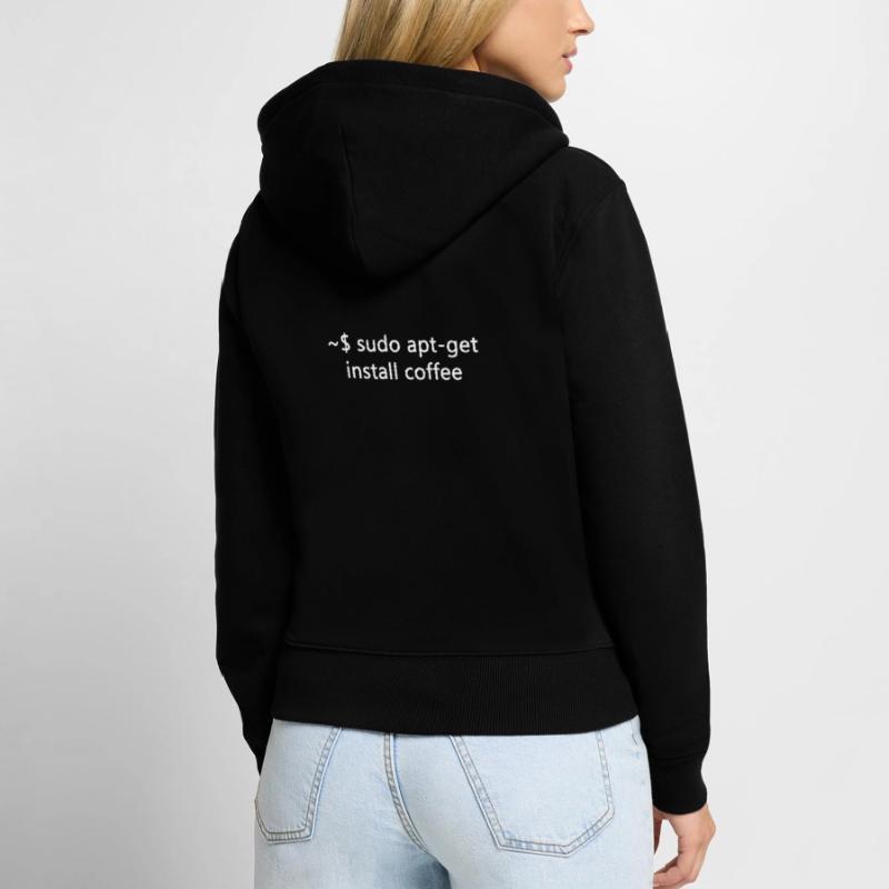 Sysadmin Linux sudo apt-get installer coffee Sweat à capuche zippé Premium bio Femme