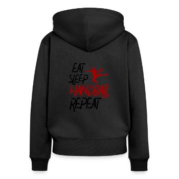 Eat Sleep Handball Repeat - Frauen Premium Bio Zip Hoodie - Schwarz - Hinten - Julia (174cm)