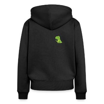 Lustiger Dinosaurier in der Tasche Dinosaurier - Frauen Premium Bio Zip Hoodie - Schwarz - Hinten - Julia (174cm)