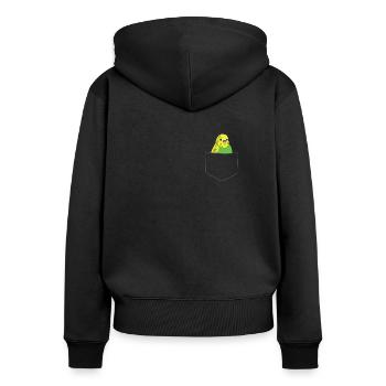Drôle de perruche oiseau Dans sa poche - Sweat à capuche zippé Premium bio Femme - noir - Dos - Julia (174cm)