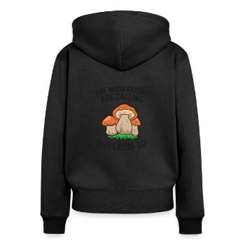 Die Pilze rufen Pilze Sammeln Pilze - Frauen Premium Bio Zip Hoodie - Schwarz - Hinten - Julia (174cm)