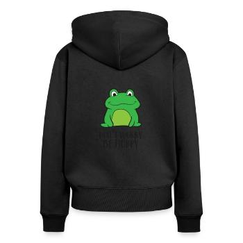 Grenouille crapaud Don’t Worry Be Hoppy Douce grenouille - Sweat à capuche zippé Premium bio Femme - noir - Dos - Julia (174cm)
