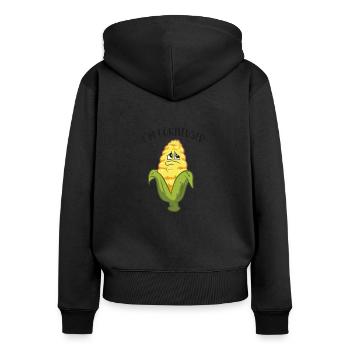 Funny Corn I'm Cornfused Meiskolben - Frauen Premium Bio Zip Hoodie - Schwarz - Hinten - Julia (174cm)