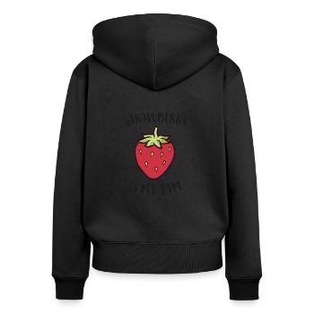 La fraise est ma confiture Fraise sucrée - Sweat à capuche zippé Premium bio Femme - noir - Dos - Julia (174cm)