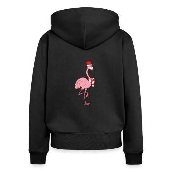 Flamingo de Noël avec bonnet de Noël Flamingo - Sweat à capuche zippé Premium bio Femme - noir - Dos - Julia (174cm)