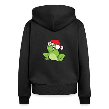 Grenouille avec chapeau de Noël Grenouille douce - Sweat à capuche zippé Premium bio Femme - noir - Dos - Julia (174cm)