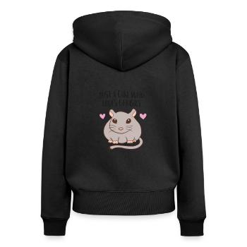 Seule une fille qui aime les souris de course - Sweat à capuche zippé Premium bio Femme - noir - Dos - Julia (174cm)