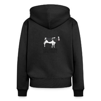 Funny Cow Farmer, I Like Cows And Maybe 3 People - Women's Premium Organic Zip Hoodie - black - Back - Julia (174cm)