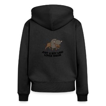 Un seul garçon Qui aime Les Bisons - Sweat à capuche zippé Premium bio Femme - noir - Dos - Julia (174cm)