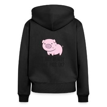 I Just Really Like Pigs, OK? Kids Boys Love Pigs - Frauen Premium Bio Zip Hoodie - Schwarz - Hinten - Julia (174cm)