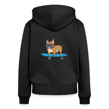 Skateboarding French Bulldog Kids Skater Bulldog - Frauen Premium Bio Zip Hoodie - Schwarz - Hinten - Julia (174cm)