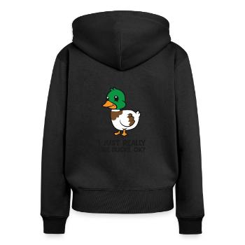 J’aime vraiment les canards - Sweat à capuche zippé Premium bio Femme - noir - Dos - Julia (174cm)