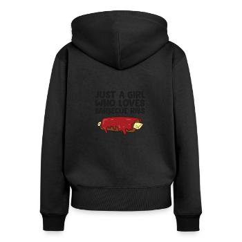 Nur ein Mädchen, das Schweinerippchen liebt - Frauen Premium Bio Zip Hoodie - Schwarz - Hinten - Julia (174cm)