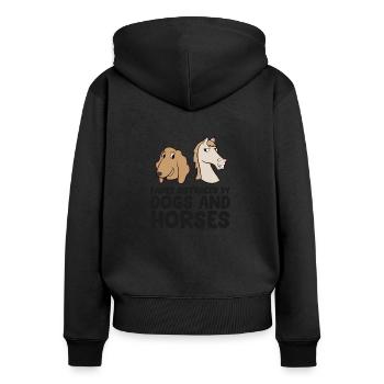 Cheval drôle légèrement distrait par les chevaux et - Sweat à capuche zippé Premium bio Femme - noir - Dos - Julia (174cm)