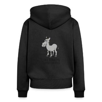 J’aime les ânes et peut-être comme 3 ânes - Sweat à capuche zippé Premium bio Femme - noir - Dos - Julia (174cm)