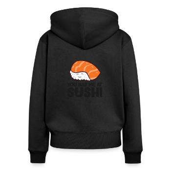 Du hattest mich bei Sushi Liebe Sushi - Frauen Premium Bio Zip Hoodie - Schwarz - Hinten - Julia (174cm)