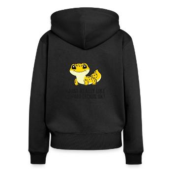Amateurs de gecko léopard J’aime les geckos léopard - Sweat à capuche zippé Premium bio Femme - noir - Dos - Julia (174cm)