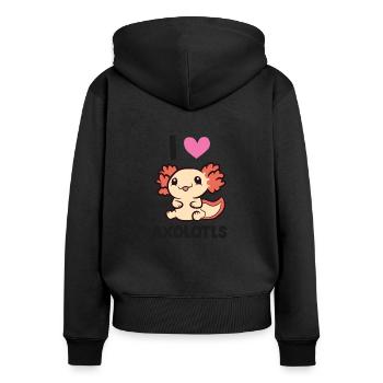 Lustiger Axolotl-Liebhaber Ich liebe Axolotls - Frauen Premium Bio Zip Hoodie - Schwarz - Hinten - Julia (174cm)