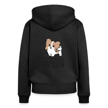 Das Leben ist besser mit einem Papillon - Frauen Premium Bio Zip Hoodie - Schwarz - Hinten - Julia (174cm)