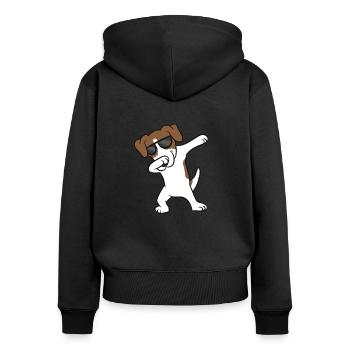 Jack Russell Dabbing Niedlicher Jack Russell - Frauen Premium Bio Zip Hoodie - Schwarz - Hinten - Julia (174cm)