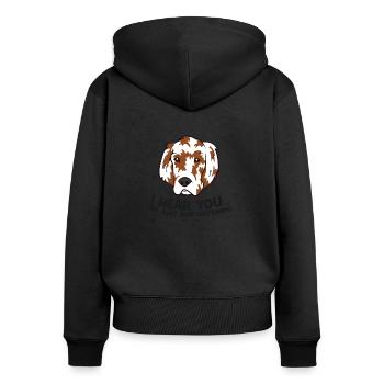 Je t’entends, je n’entends tout simplement pas par amour - Sweat à capuche zippé Premium bio Femme - noir - Dos - Julia (174cm)