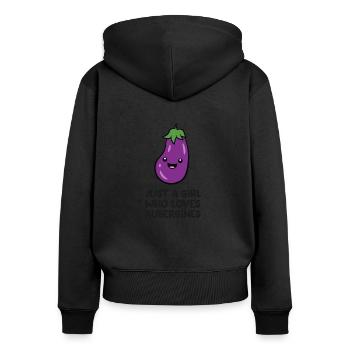 Juste une fille qui aime les aubergines - Sweat à capuche zippé Premium bio Femme - noir - Dos - Julia (174cm)