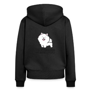 Ich mag meine Pomeranian und vielleicht wie 3 - Frauen Premium Bio Zip Hoodie - Schwarz - Hinten - Julia (174cm)
