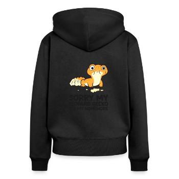 Leopardgecko-Schule Mein Leopardgecko hat meine - Frauen Premium Bio Zip Hoodie - Schwarz - Hinten - Julia (174cm)