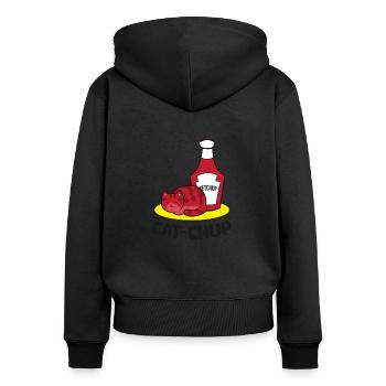 Ketchup Cat Lover Cat Chup Drôle - Sweat à capuche zippé Premium bio Femme - noir - Dos - Julia (174cm)