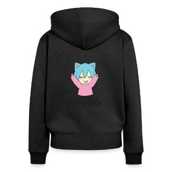 Pas de dessins animés, mais des animes kawaii - Sweat à capuche zippé Premium bio Femme - noir - Dos - Julia (174cm)